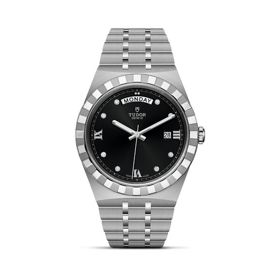 maison birks tudor royal 41 mm steel case black diamond set dial steel bracelet m28600 0004 image number 0