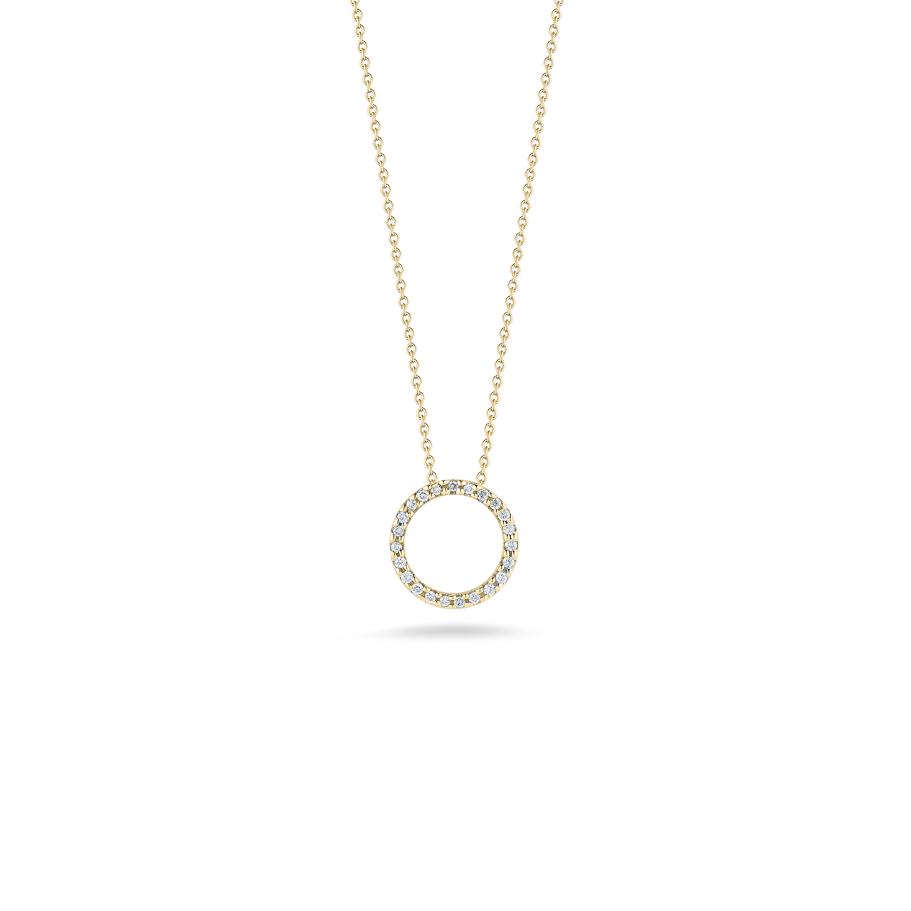maison birks roberto coin tiny treasures circle of life 12mm yellow gold diamond circle necklace image number 0