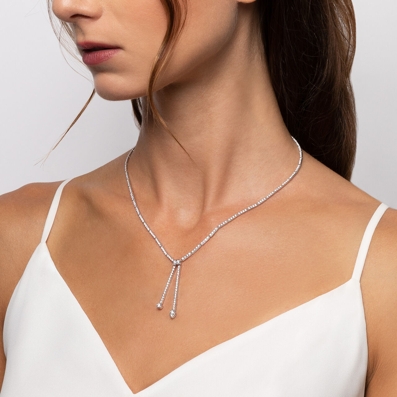 Birks Splash Diamond Lariat Necklace on model image number 1