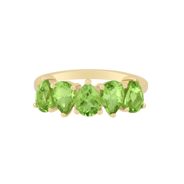 Bague &agrave; cinq pierres p&eacute;ridot, 1.72ct en or jaune.