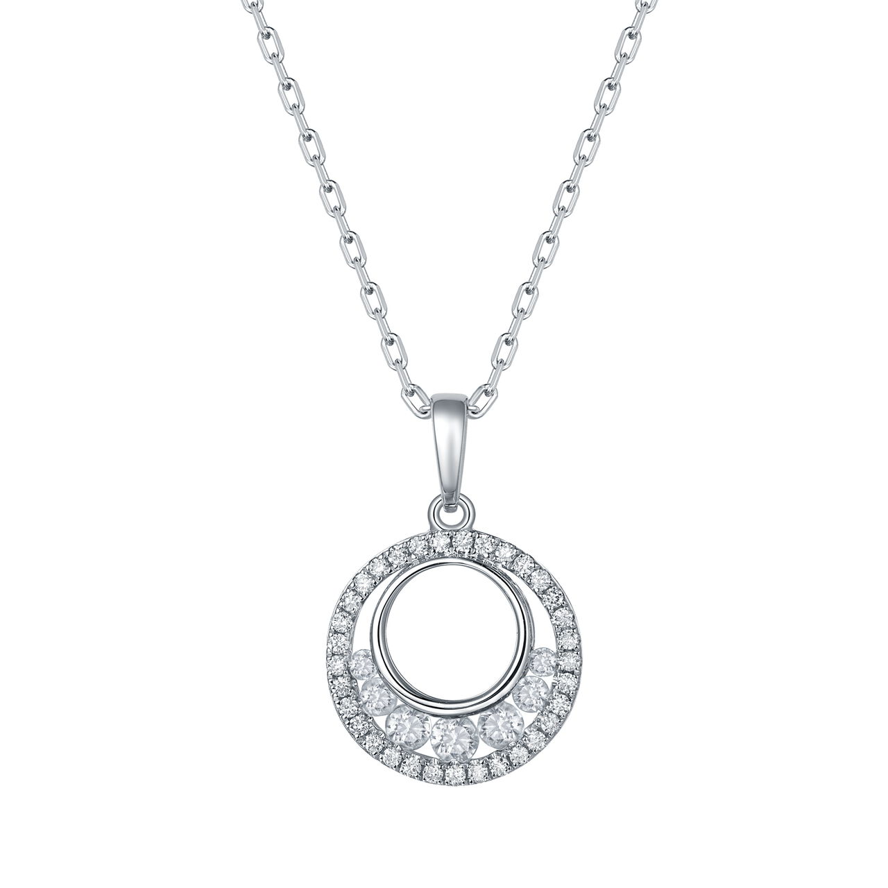 Pendentif Rond avec Diamants en Or Blanc image number 0