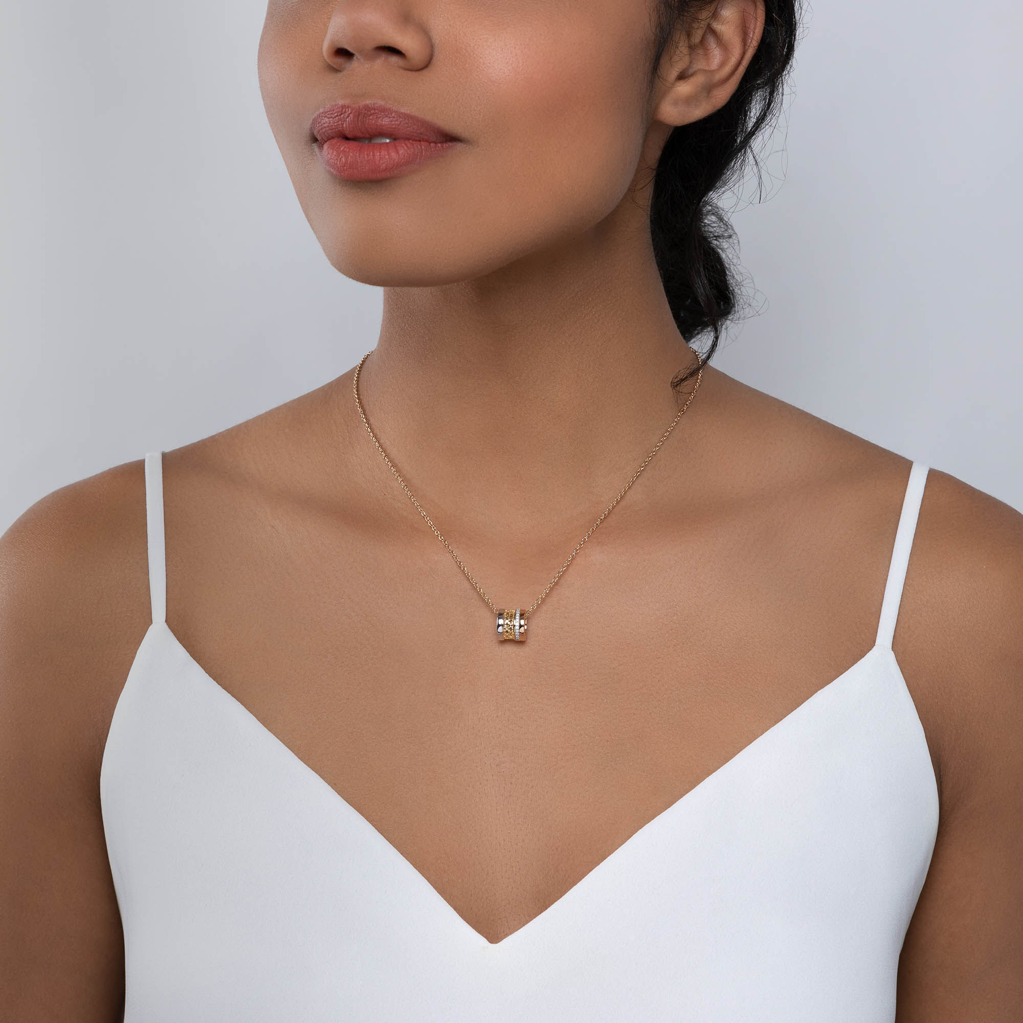 Tri-Gold Diamond Pendant Necklace 