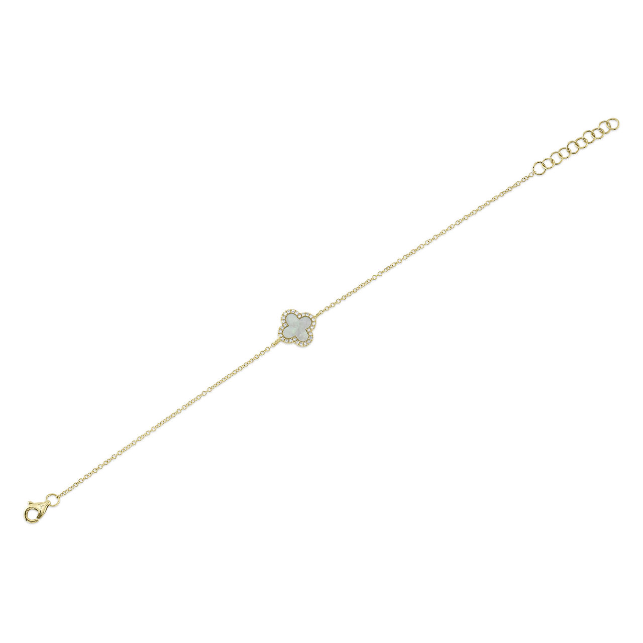 Shy Creation Clover Yellow Gold, Mother-of-Pearl and Diamond Pav&eacute; Bracelet image number 1