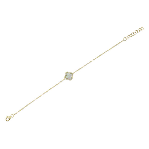 Bracelet Clover en or jaune avec nacre et pav&eacute; de diamants