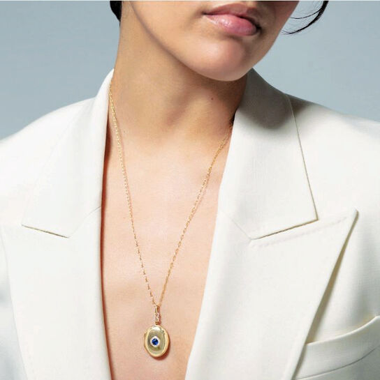 Monica Rich Kosann Yellow Gold Infinity Locket Blue Sapphire Diamond 44340 Model 2 image number 1