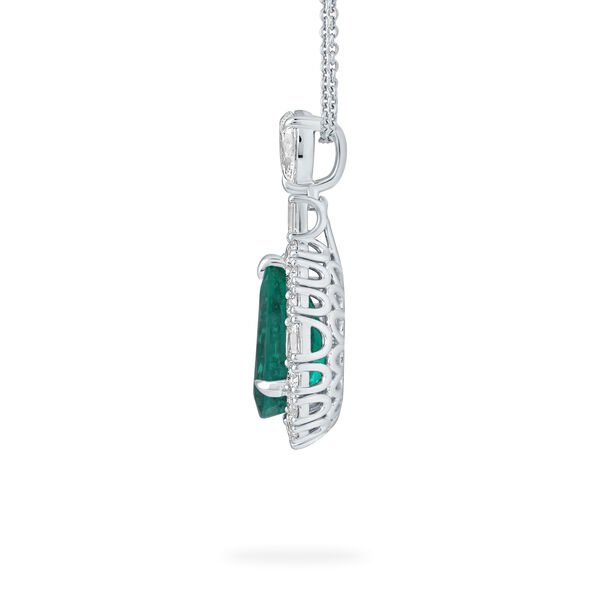 Emerald Pear-Cut Pendant with Diamonds in White Gold