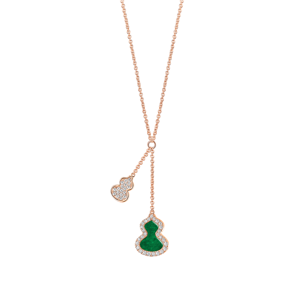 Wulu Petite Rose Gold, Jade and Diamond Pavé Double Drop Necklace