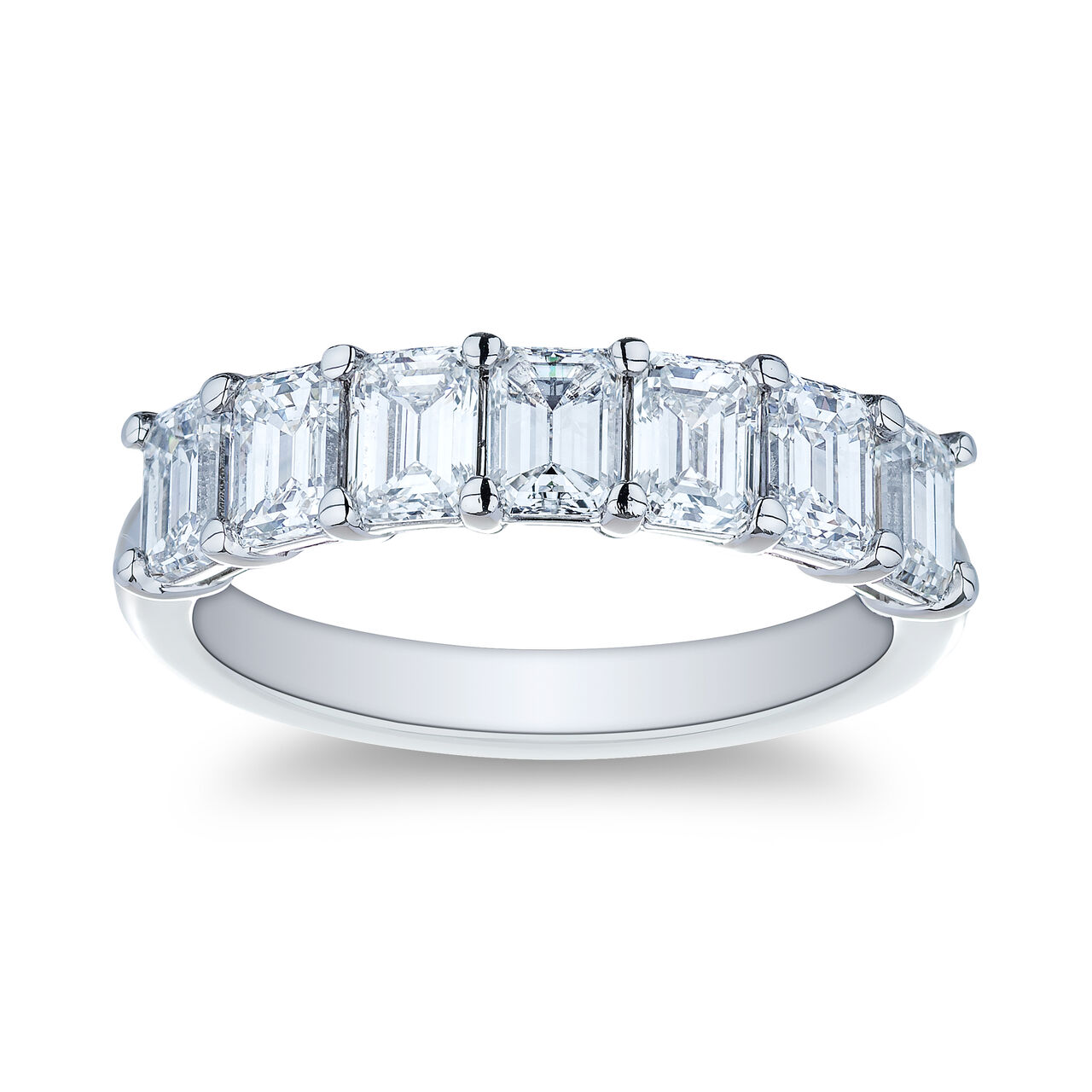 Platinum 7 Stone Emerald Cut Diamond Band image number 0