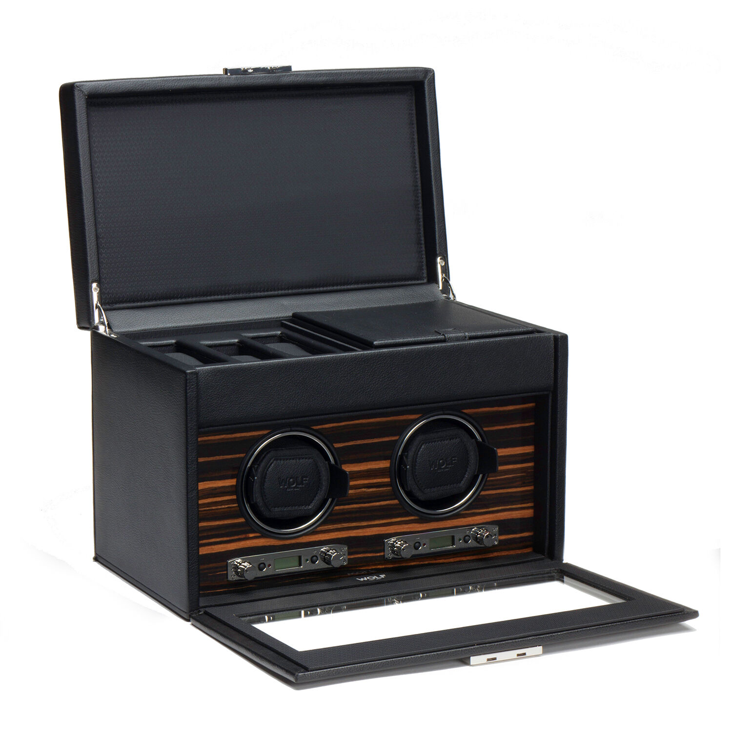Roadster Black 2 Piece Watch Winder with Storage WOLF 457256