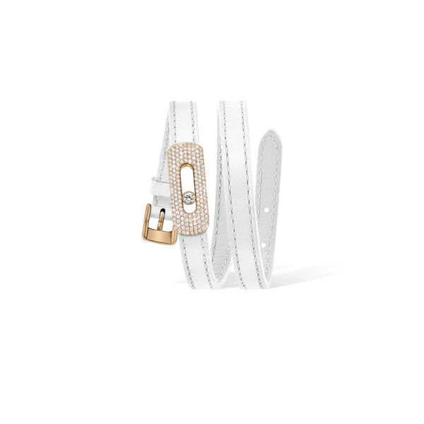 Bracelet My Move en cuir avec motif en or rose pavé de diamants