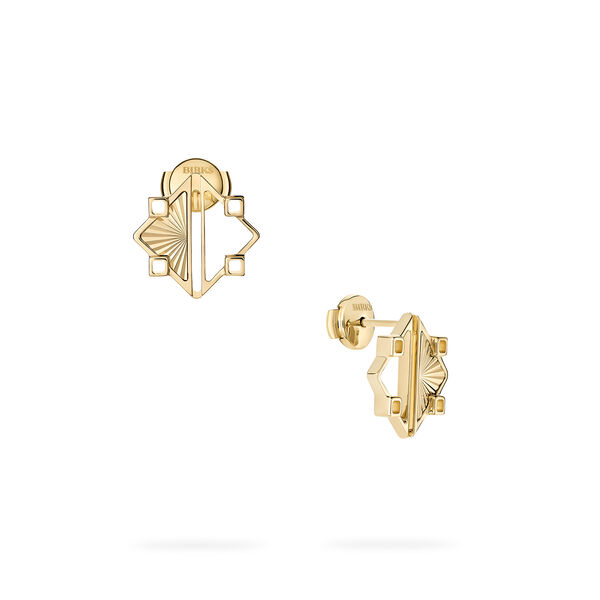 Guilloché Yellow Gold Half-Filled Earrings, Small