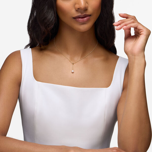 Yellow Gold Bead and Freshwater Pearl Drop Pendant