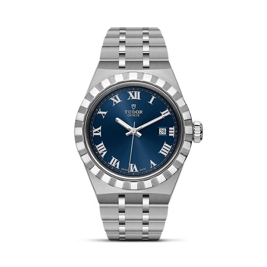 maison birks tudor royal 28 mm steel case blue dial steel bracelet m28300 0006 image number 0