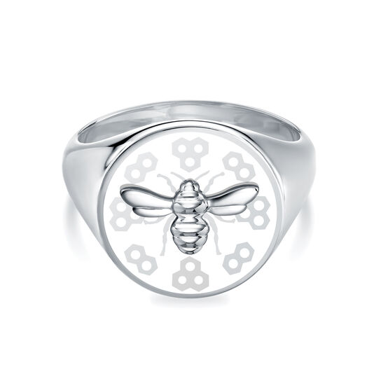 Bijoux Birks Bee Chic Round Bee White Enamel And Sterling Silver Signet Ring image number 0