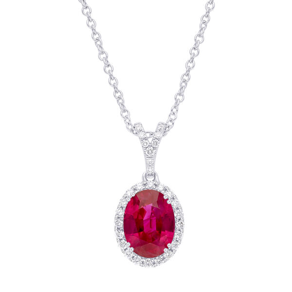 Oval Ruby and Diamond Halo Pendant