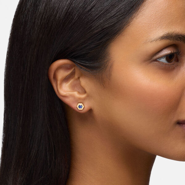 Boucles d&rsquo;oreilles pierre de naissance en or jaune, saphir