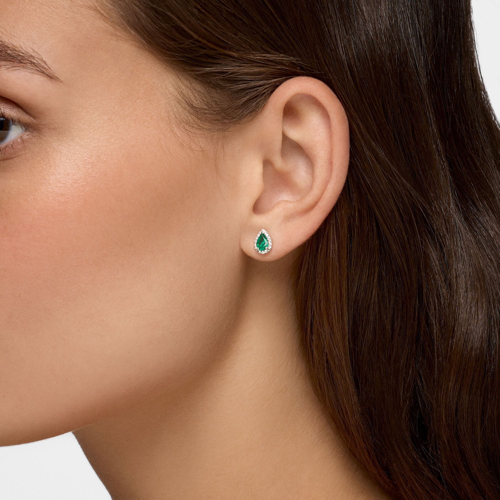 White Gold Emerald and Diamond Stud Earrings