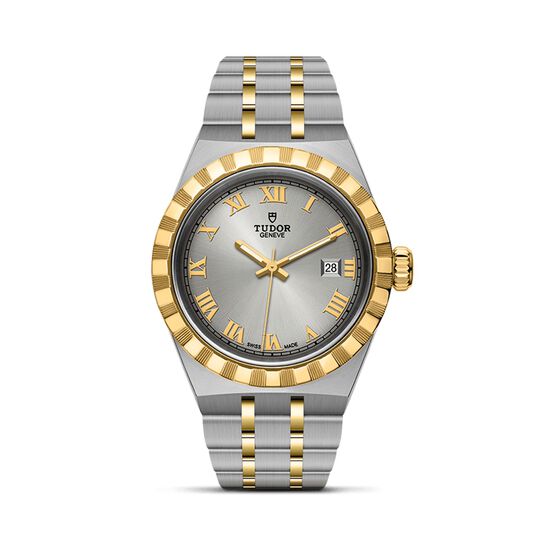 tudor royal 28 mm steel case yellow gold bezel silver dial steel and gold bracelet m28303 0001 image number 0