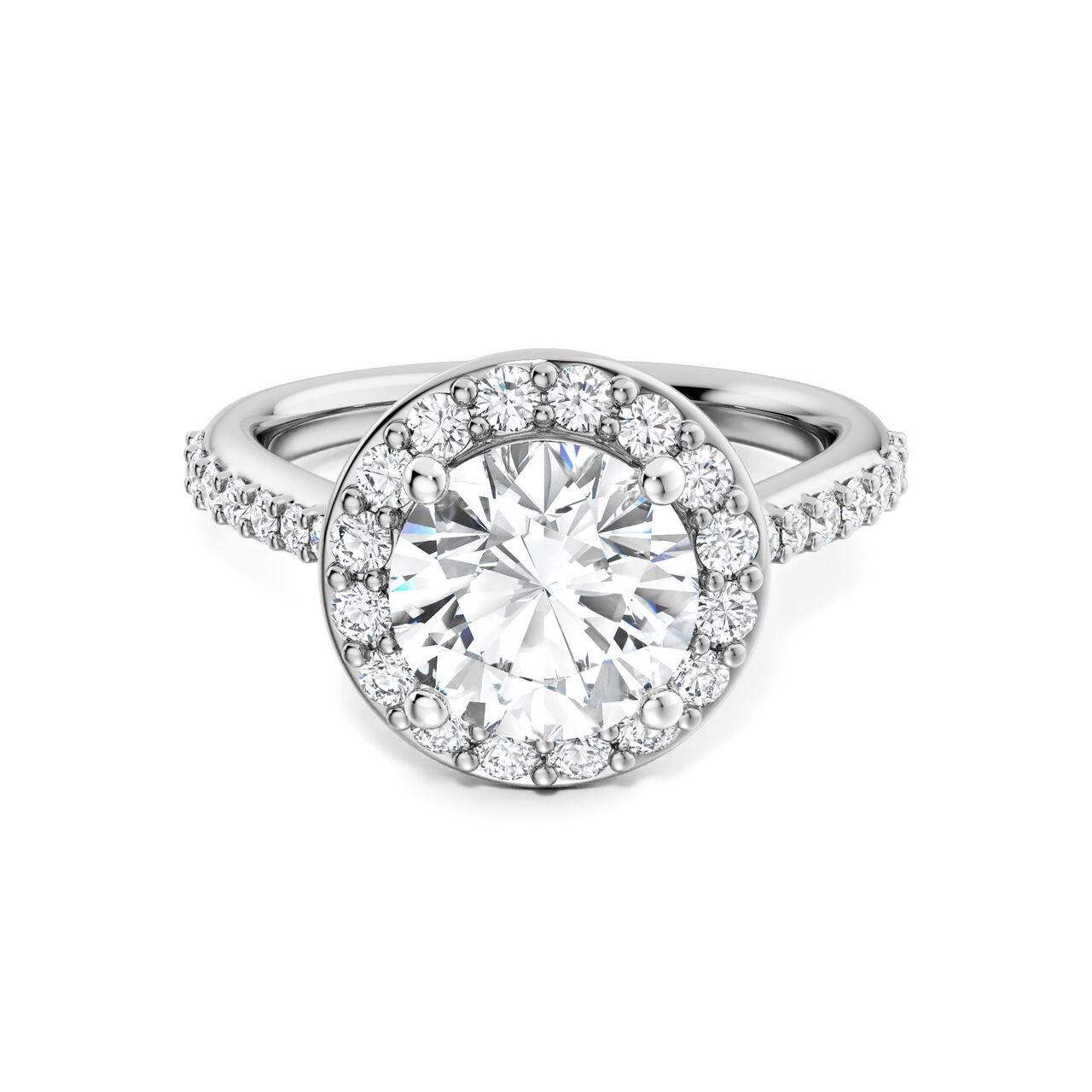 Birks 1879 Round Solitaire Diamond Engagement Ring With Halo And Diamond Band image number 0