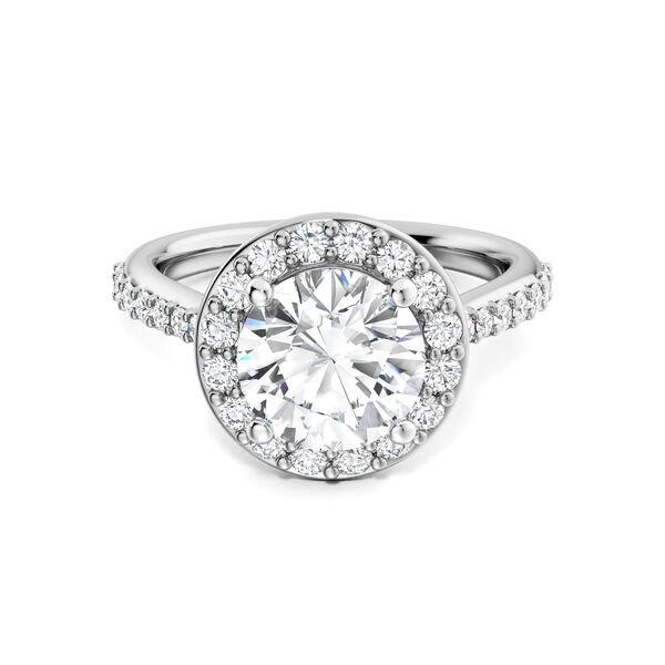 Round Solitaire Diamond Engagement Ring With Halo And Diamond Band
