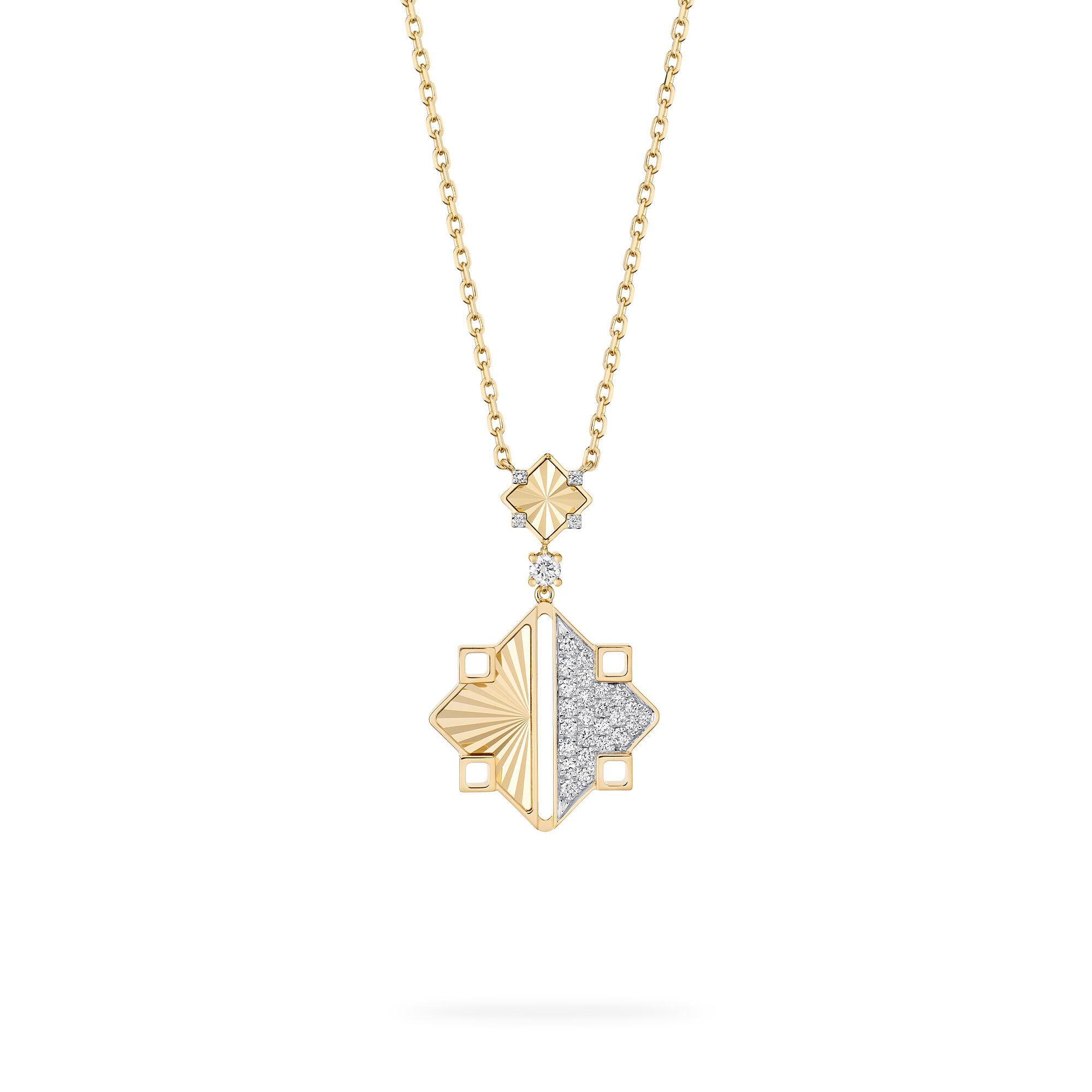 Guilloché Yellow Gold and Diamond Drop Pendant