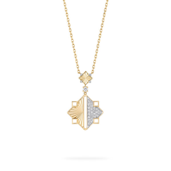 Guilloché Yellow Gold and Diamond Drop Pendant