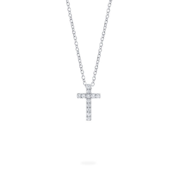 Pendentif en croix or blanc et diamants pour enfants