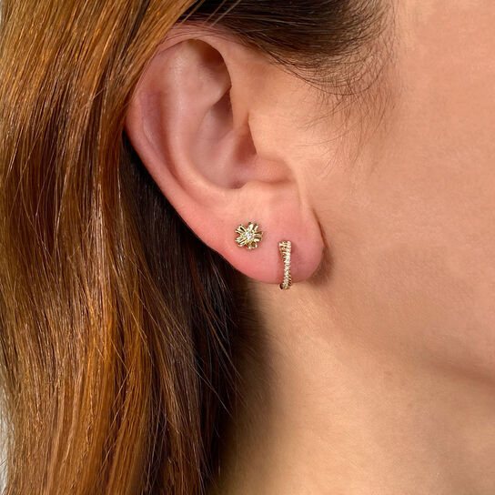 Shy Creation Kate Yellow Gold and Diamond Pavé Mini Hoop Earring On Model image number 1