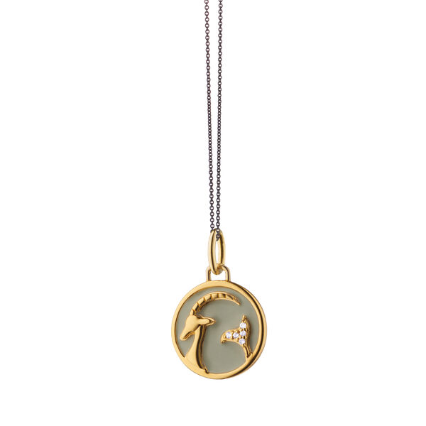 Pendentif capricorne Zodiac x Colour Charms en vermeil d'or jaune avec émail et saphirs blancs