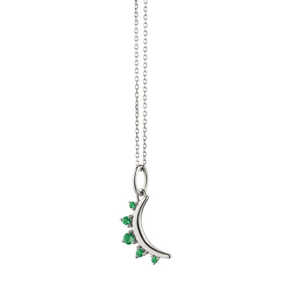 Pendentif Birthstones Mini Moon mai en argent avec émeraudes