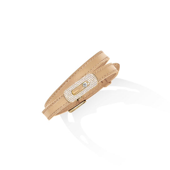 Messika Paris - My Move Yellow Gold and Diamond Pavé Leather Bracelet 32008 Angle image number 1