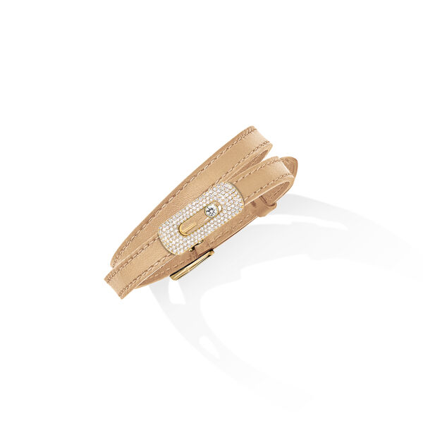 Bracelet My Move en cuir avec motif en or jaune pavé de diamants