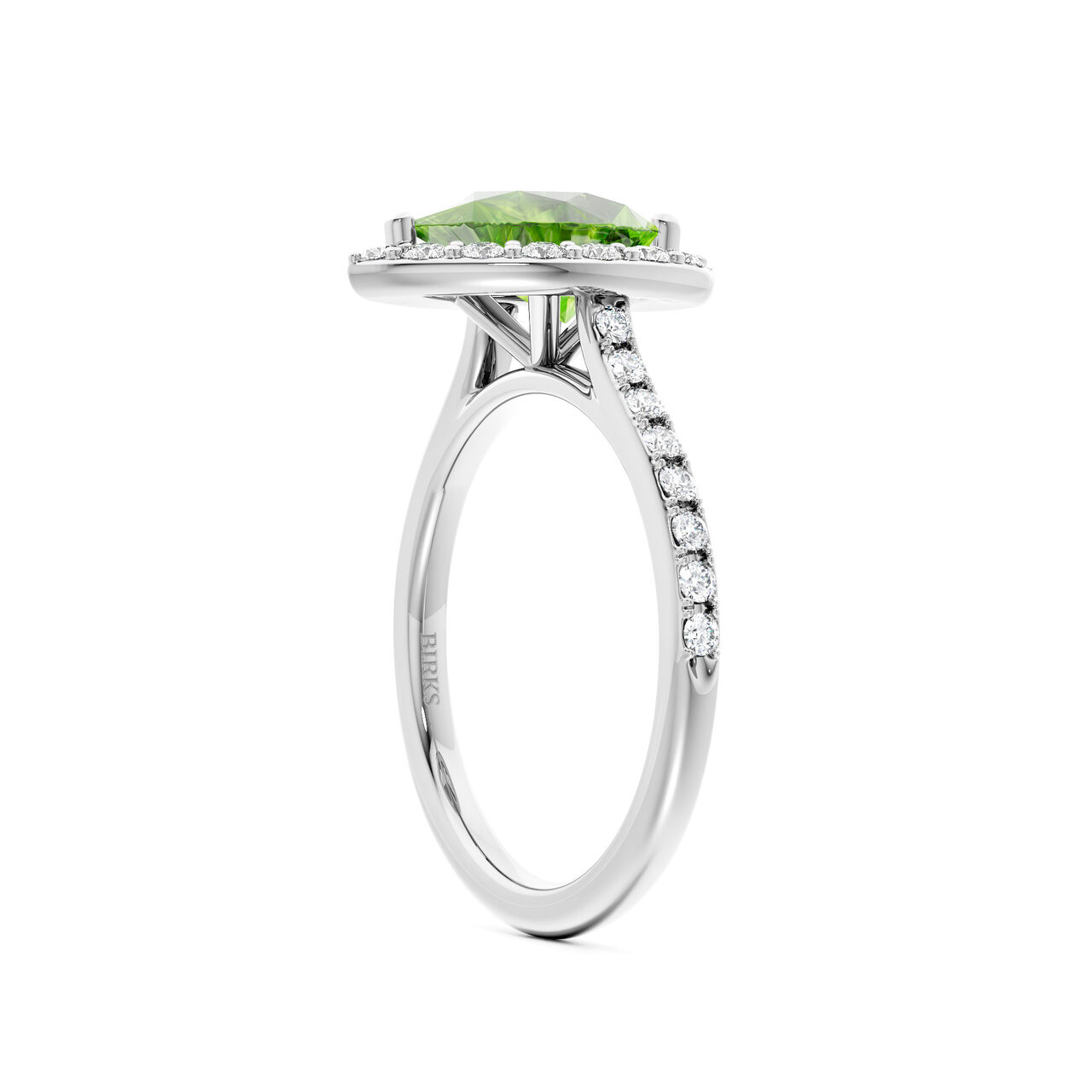 Birks Rosee du Matin Pear-Cut Peridot Ring with Halo and Pav&eacute; Band image number 4
