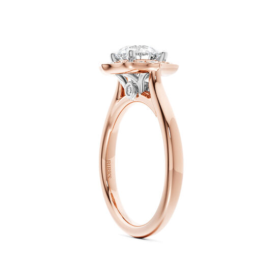 Birks 1879 Heirloom Round Solitaire Diamond Engagement Ring with Halo and Rose Gold Diamond Band image number 1