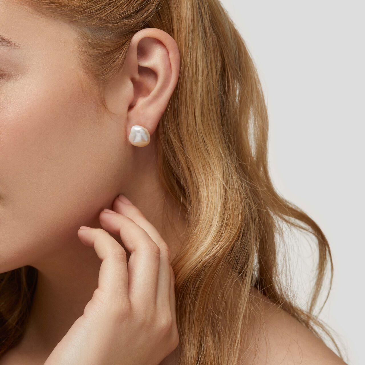 Birks Pearls Freshwater Baroque Pearl Stud Earrings On Model image number 1