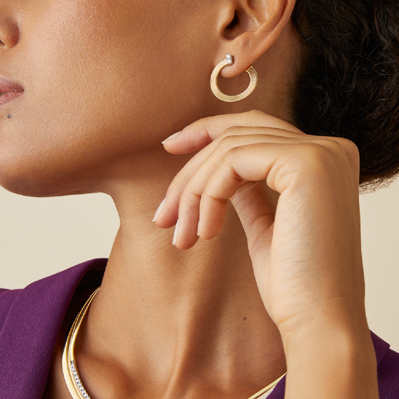 Marco Bicego Masai White and Yellow Gold Diamond Earrings On Model image number 1