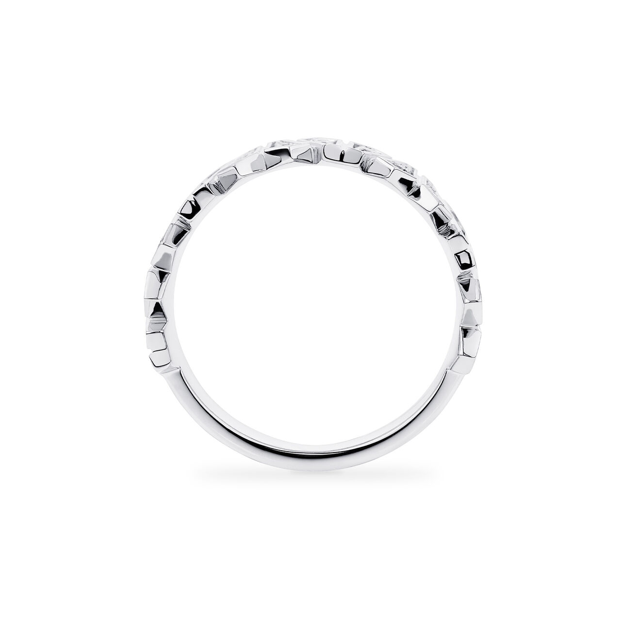 Side view of Birks Beekeeper white gold ring with a single diamond image number 3