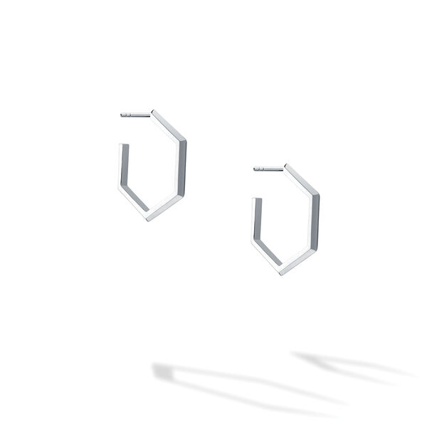 Medium Silver Hexagon Hoop Earrings