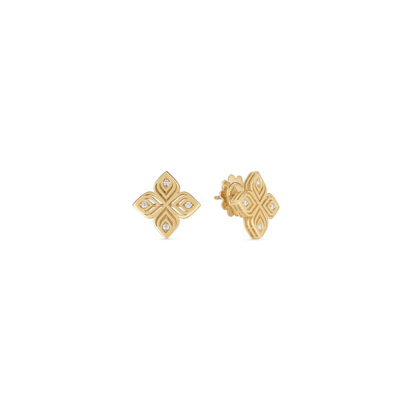 Arrabesque Medium Yellow Gold and Diamond Stud Earrings