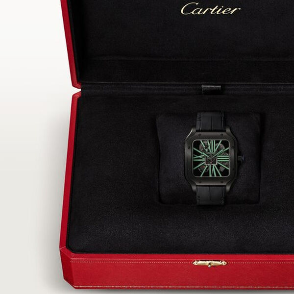 Santos de Cartier Skeleton 40 mm manuelle en acier inoxydable DLC, grand modèle