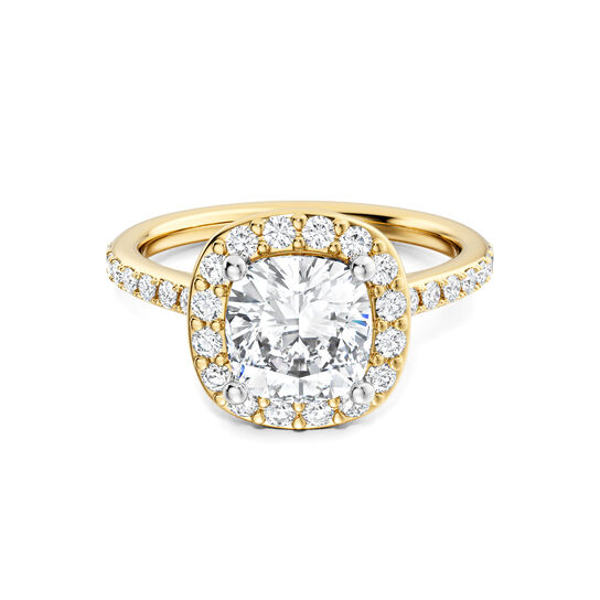 Birks Ros&eacute;e du Matin Cushion-Cut Diamond Engagement Ring with Halo and Pav&eacute; Band in Yellow Gold image number 0
