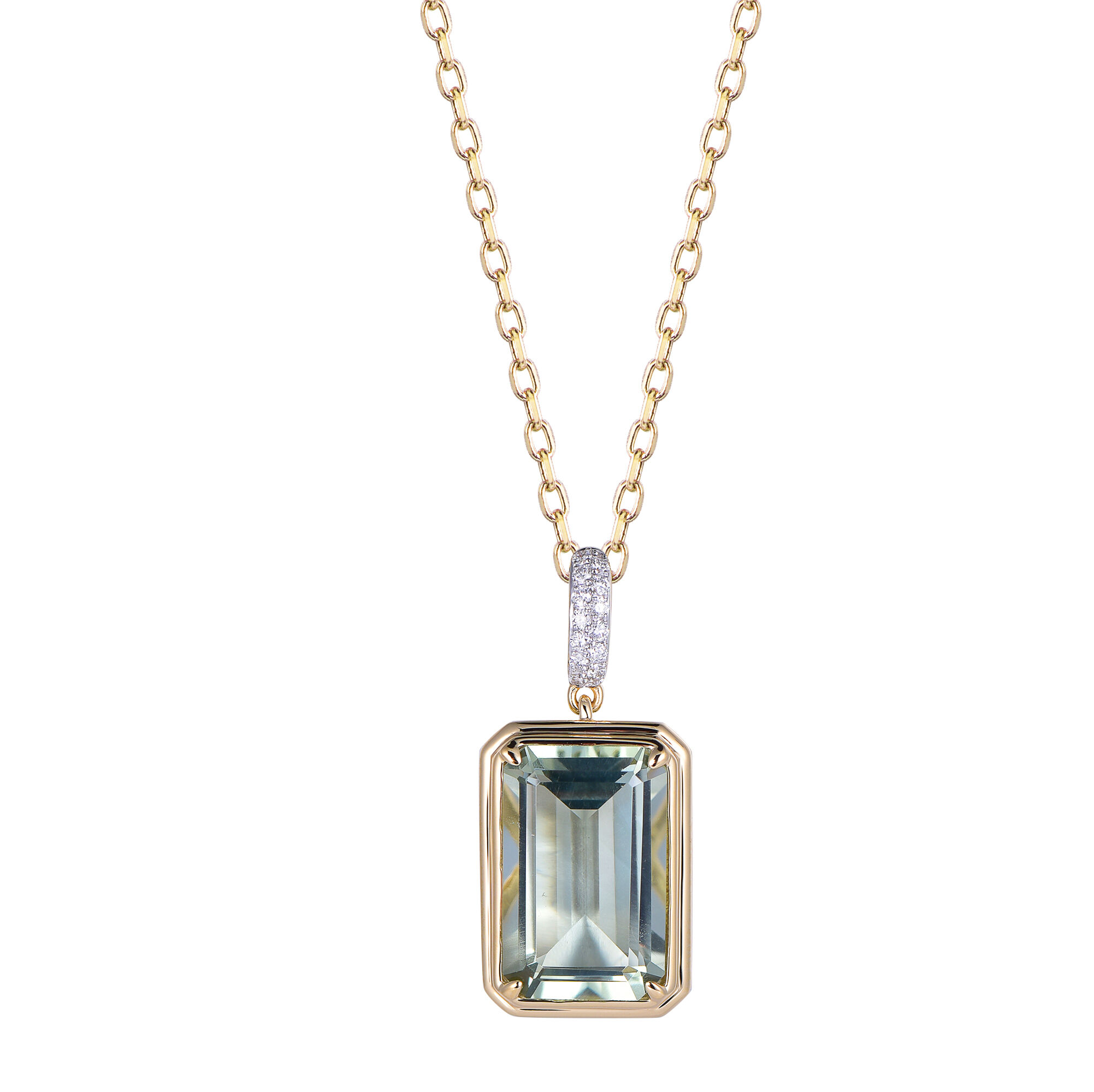 Green Amethyst Pendant in Yellow Gold