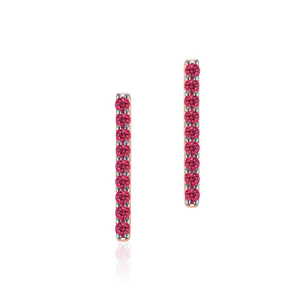 Boucles d'oreilles à barres or rose et rubis