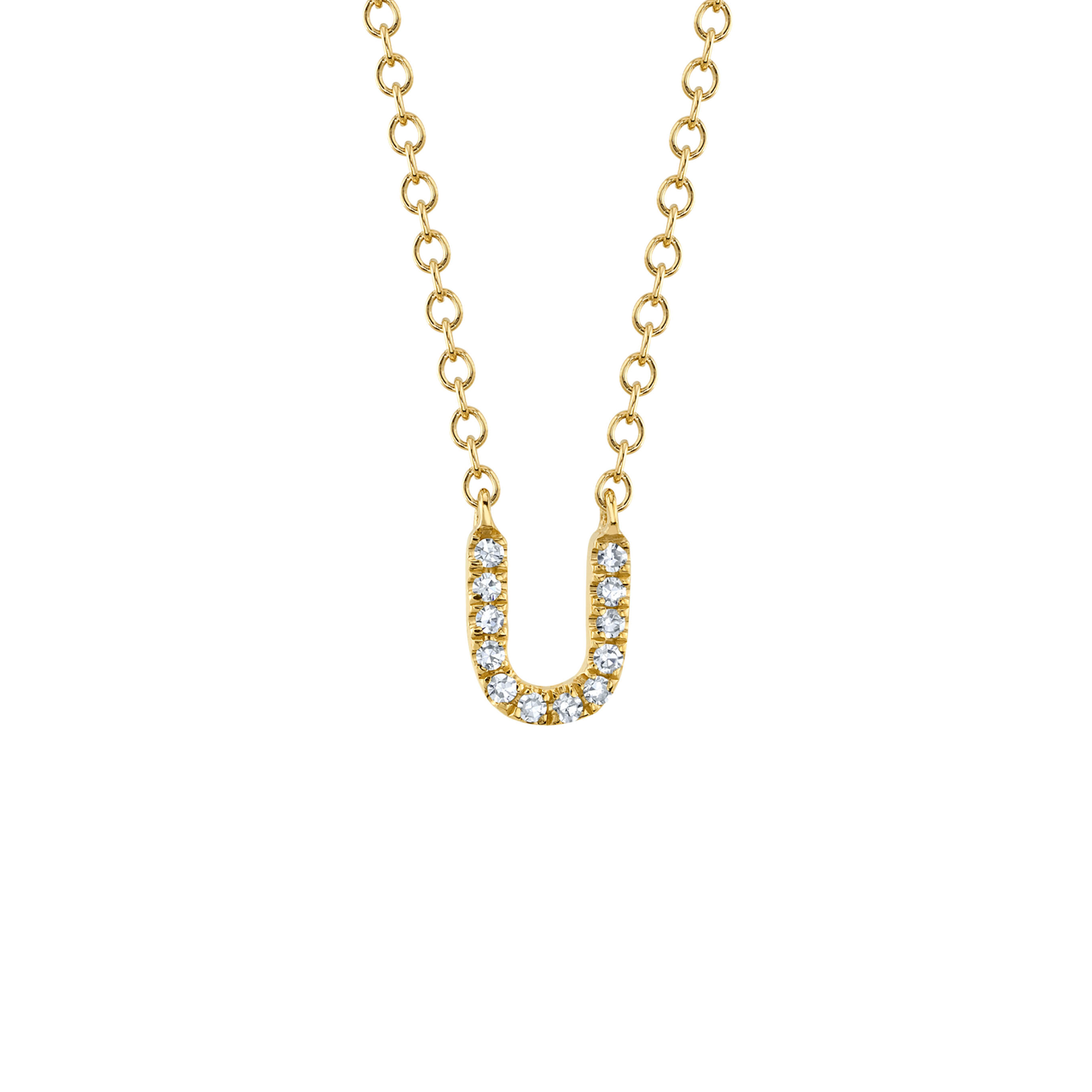 Shy Creation Initials Yellow Gold and Diamond Pavé Letter U Necklace SC55007904-U image number 0