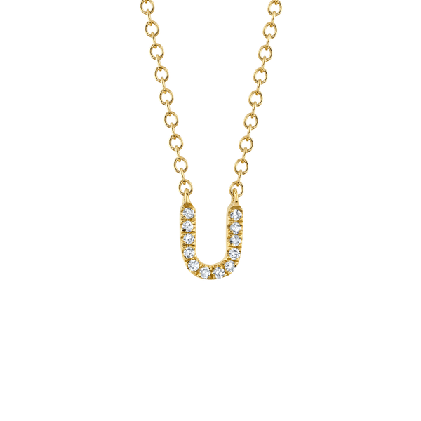 Initials Yellow Gold and Diamond Pavé Letter U Necklace