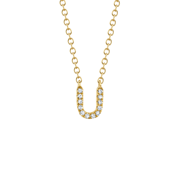 Collier initiale lettre U en or jaune avec pavé de diamants