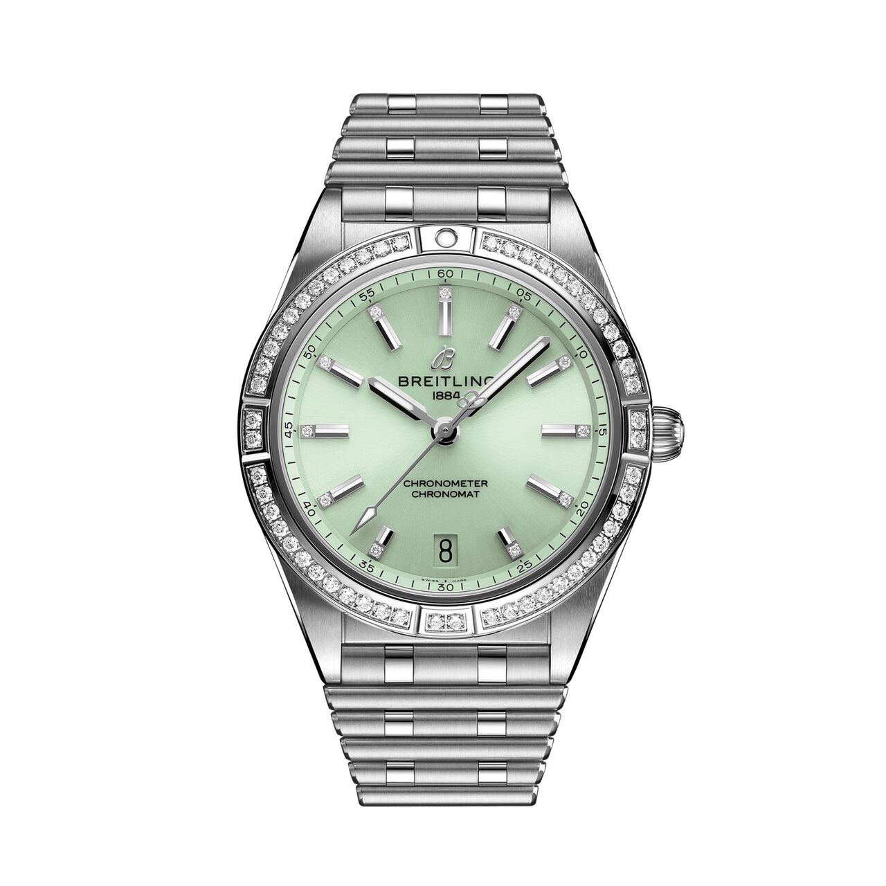 maison birks breitling chronomat automatic 36 steel green diamonds a10380591l1a1 image number 0