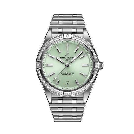 maison birks breitling chronomat automatic 36 steel green diamonds a10380591l1a1 image number 0