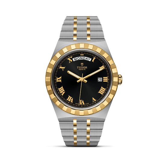 tudor royal 41 mm steel case yellow gold bezel black dial steel and gold bracelet m28603 0003 image number 0