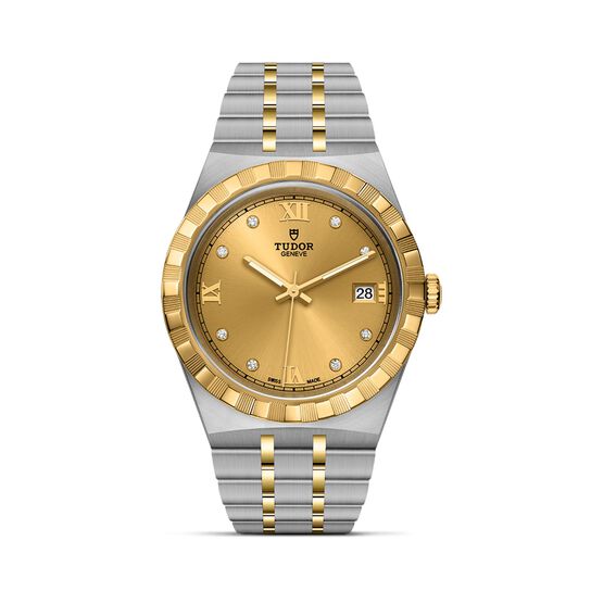tudor royal 38 mm steel case champagne diamond set dial steel and gold bracelet m28503 0005 image number 0